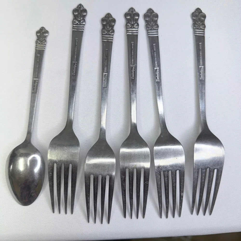 VTG Cambridge Stainless Flatware 5 Dinner Forks 1 Spoon Japan Silverware CBS1